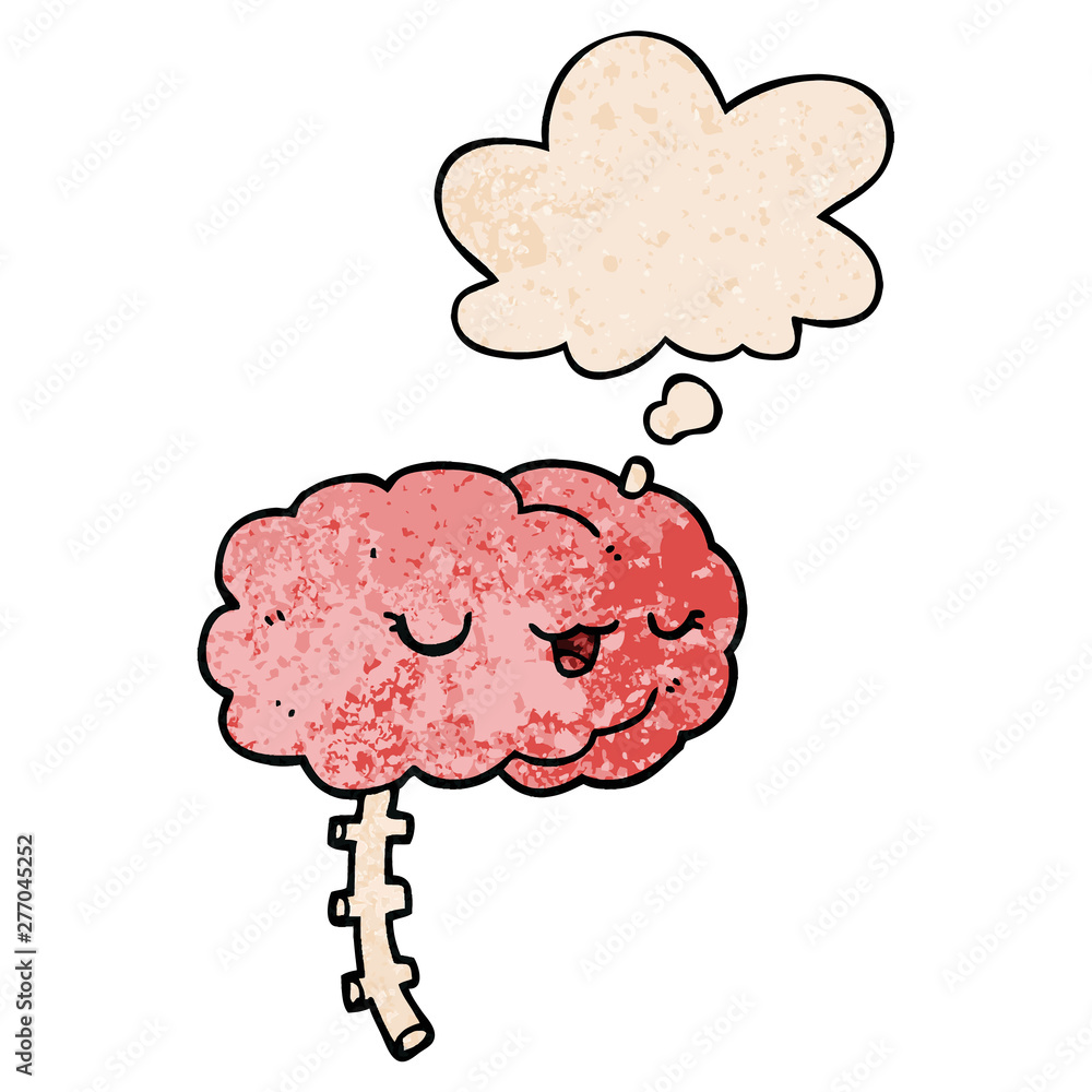 happy cartoon brain and thought bubble in grunge texture pattern style happy cartoon brain and thought bubble in grunge texture pattern style