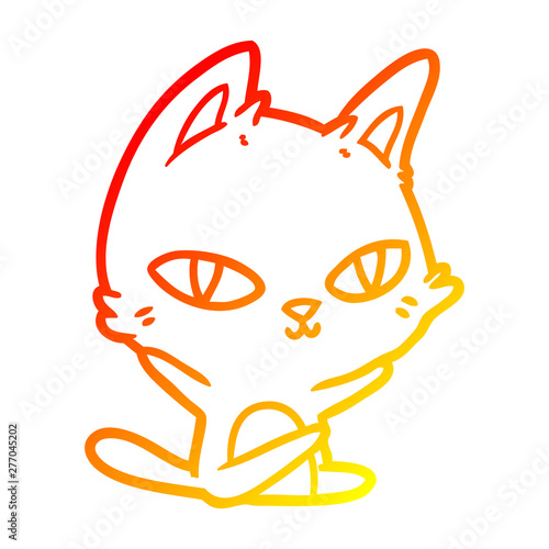 warm gradient line drawing cartoon cat staring