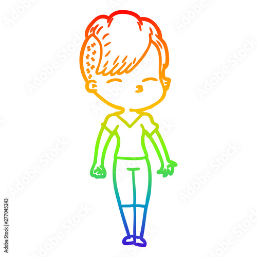 rainbow gradient line drawing cartoon squinting girl