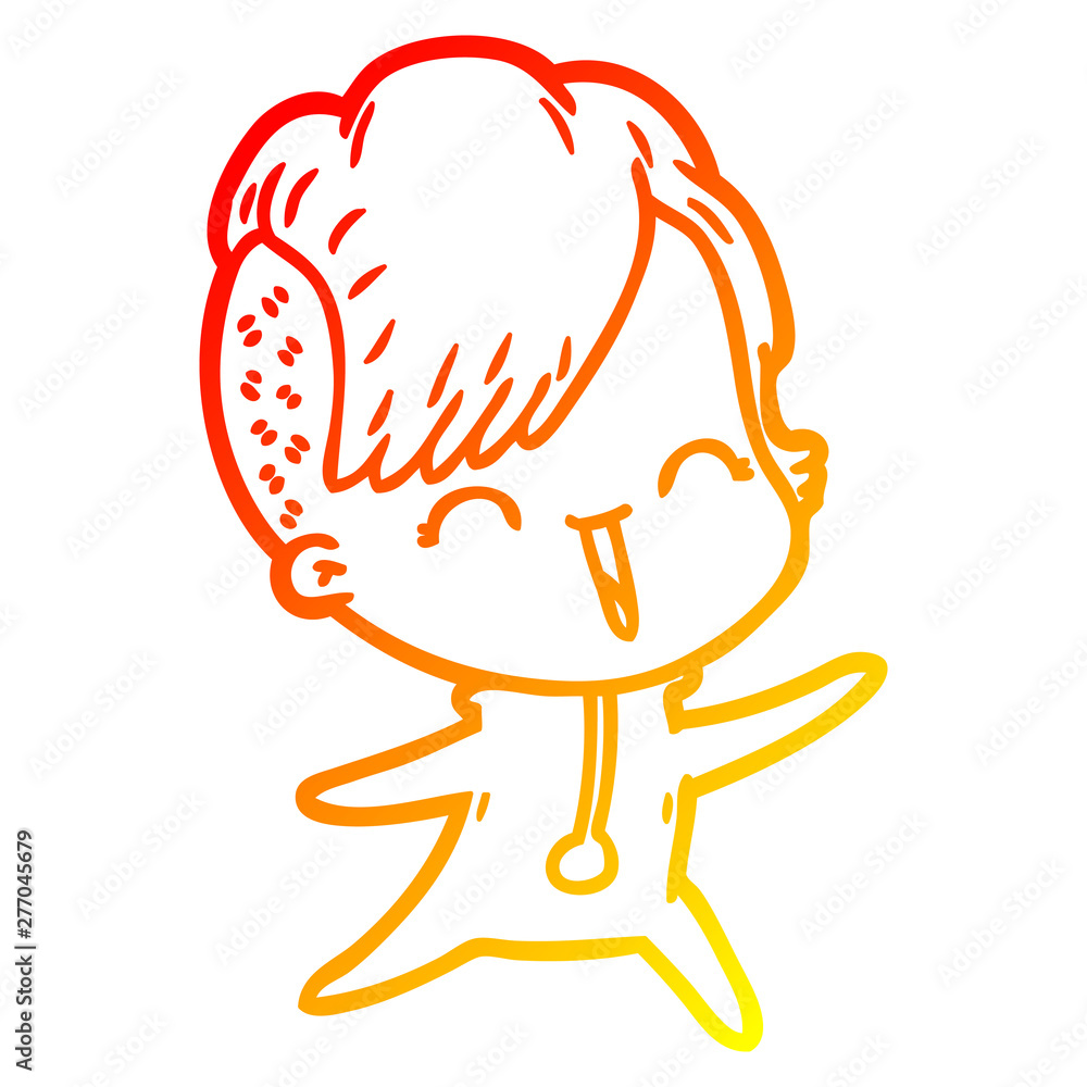 warm gradient line drawing happy cartoon hipster girl warm gradient line drawing happy cartoon hipster girl