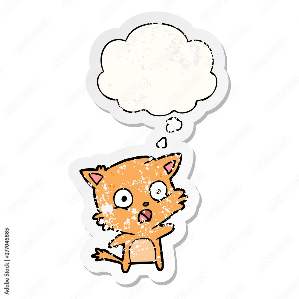 cartoon cat and thought bubble as a distressed worn sticker cartoon cat and thought bubble as a distressed worn sticker