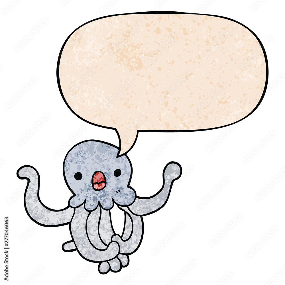 cartoon jellyfish and speech bubble in retro texture style cartoon jellyfish and speech bubble in retro texture style