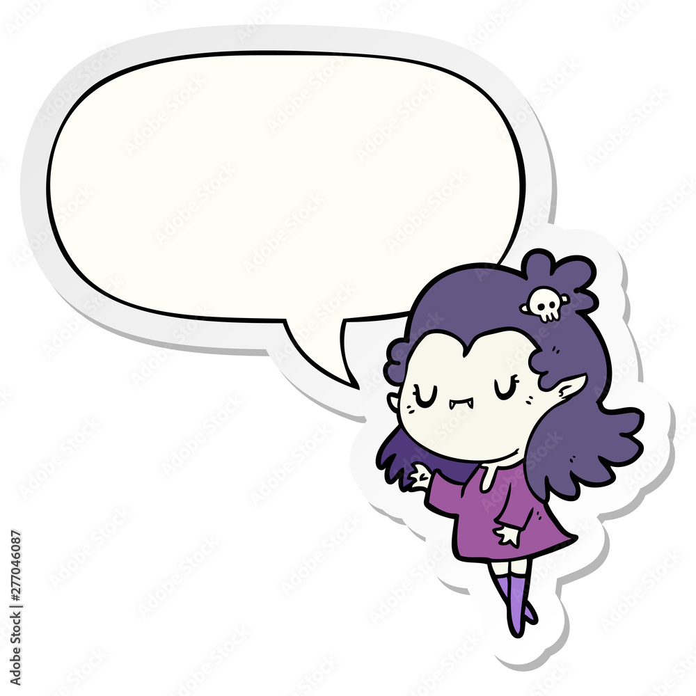 cute cartoon vampire girl and speech bubble sticker cute cartoon vampire girl and speech bubble sticker