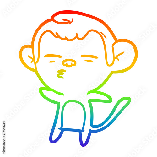 rainbow gradient line drawing cartoon suspicious monkey