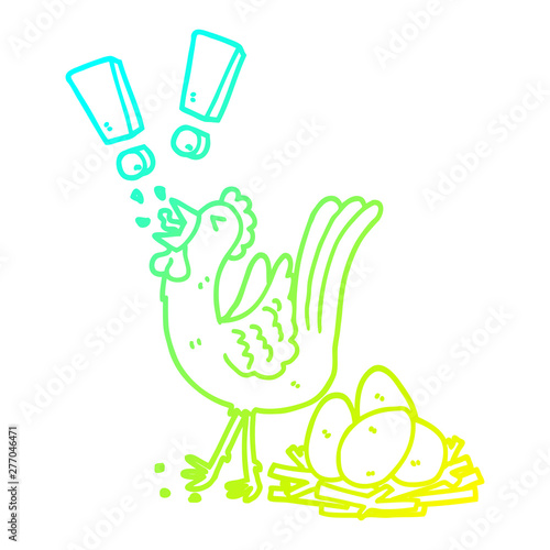 cold gradient line drawing cartoon chicken laying egg