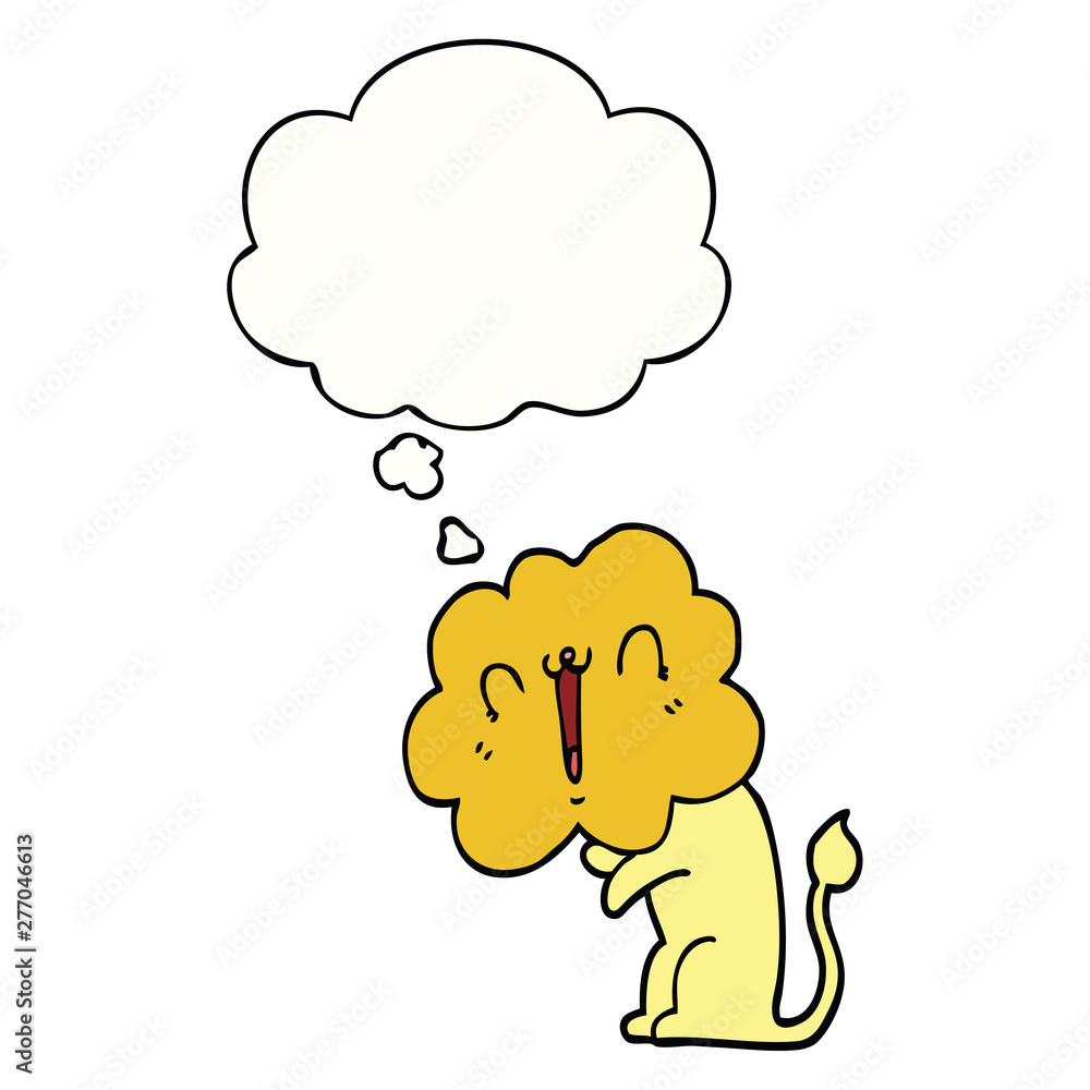 cute cartoon lion and thought bubble