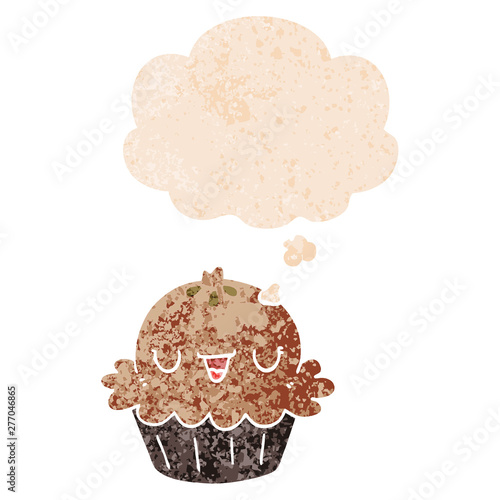 cute cartoon pie and thought bubble in retro textured style