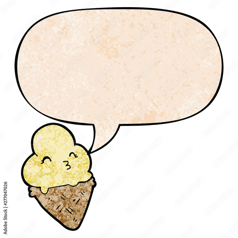 cartoon ice cream and speech bubble in retro texture style cartoon ice cream and speech bubble in retro texture style
