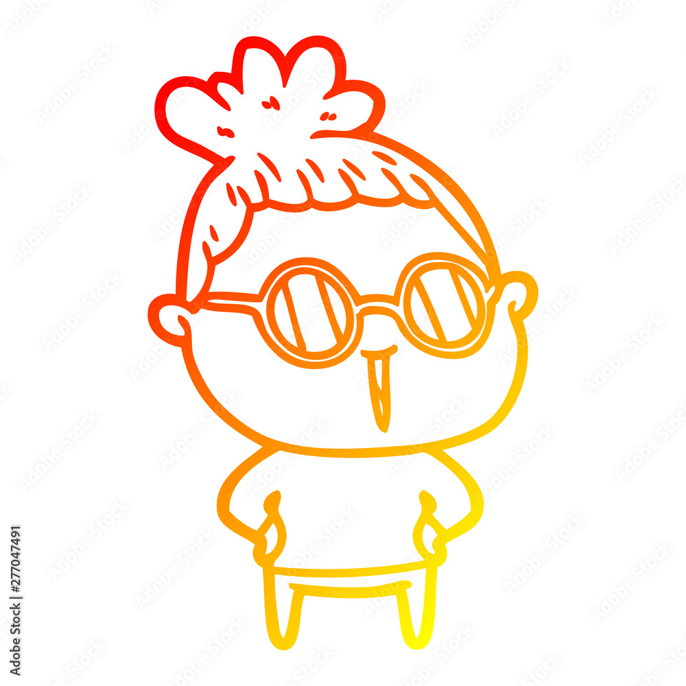 warm gradient line drawing cartoon woman wearing spectacles warm gradient line drawing cartoon woman wearing spectacles