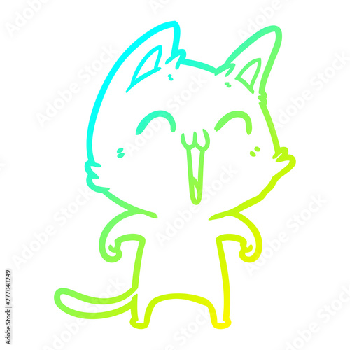 cold gradient line drawing happy cartoon cat meowing