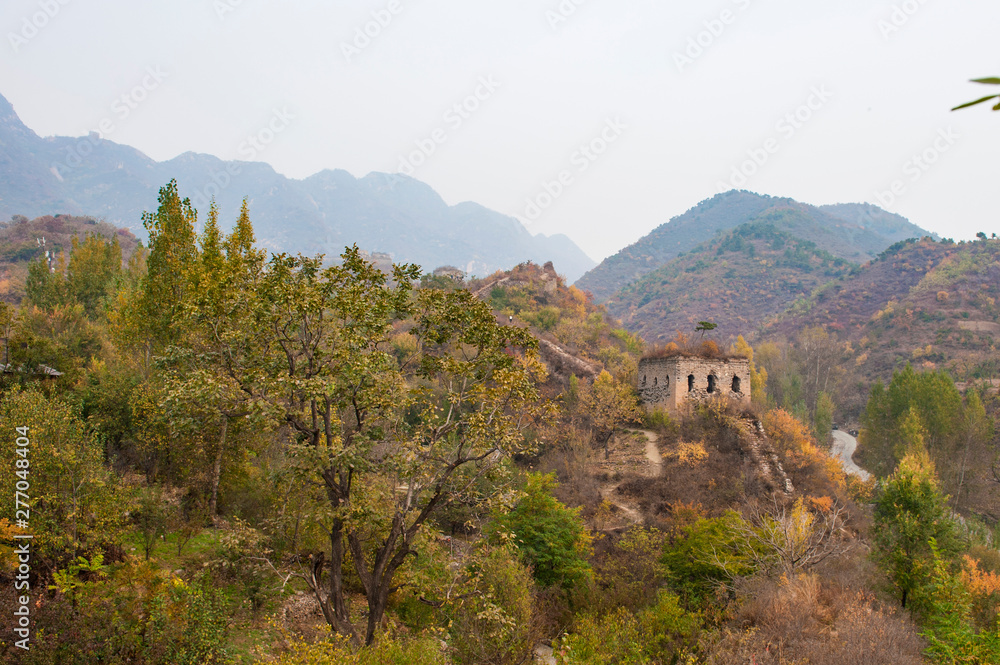 Sunny autumn in China's the Great Wall, Qingshan pass, Hebei, China