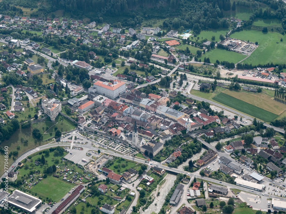 Gmuend in Carinthia, Austria - Aerial View - Medieval Town Center and Tourist Attraction