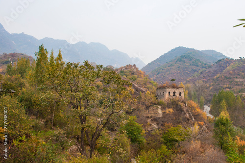 Sunny autumn in China's the Great Wall, Qingshan pass, Hebei, China