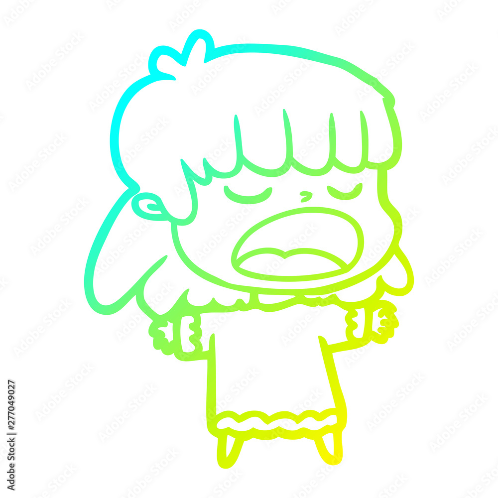 Obraz premium cold gradient line drawing cartoon woman talking loudly
