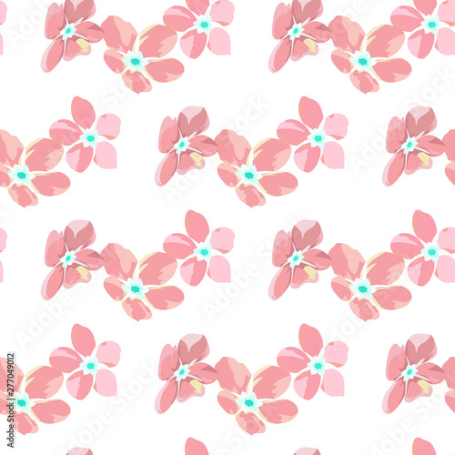 gentle little flowers and petals flying aside the botanical pattern of small colored wildflowers