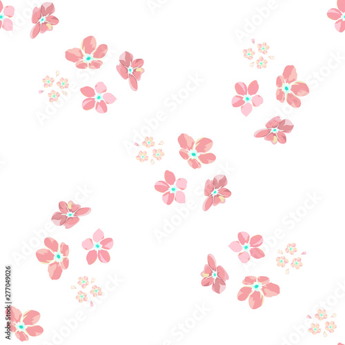 gentle little flowers and petals flying aside the botanical pattern of small colored wildflowers