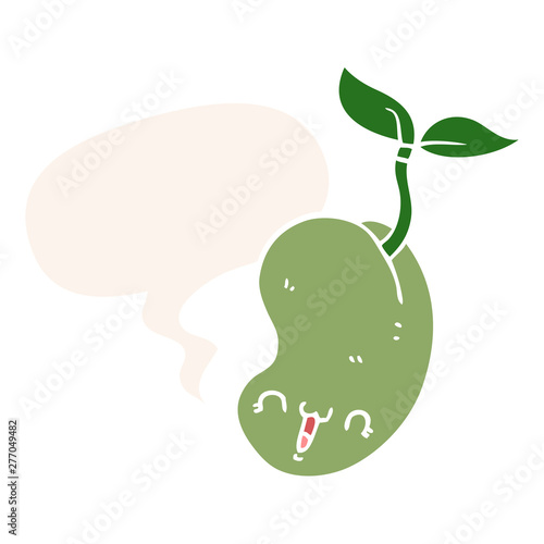 cute cartoon seed sprouting and speech bubble in retro style