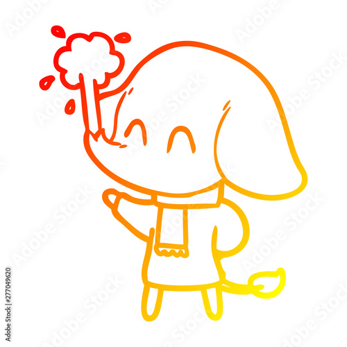 warm gradient line drawing cute cartoon elephant spouting water