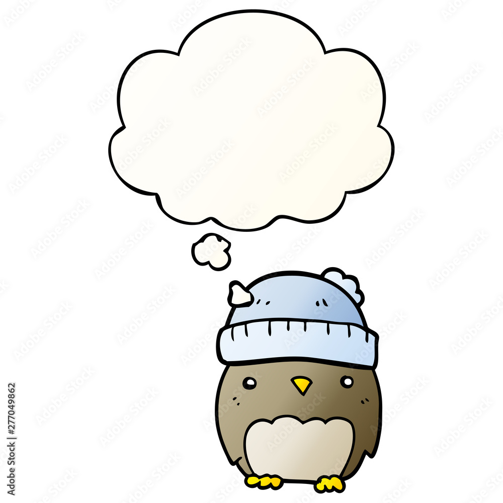 cute cartoon owl in hat and thought bubble in smooth gradient style cute cartoon owl in hat and thought bubble in smooth gradient style