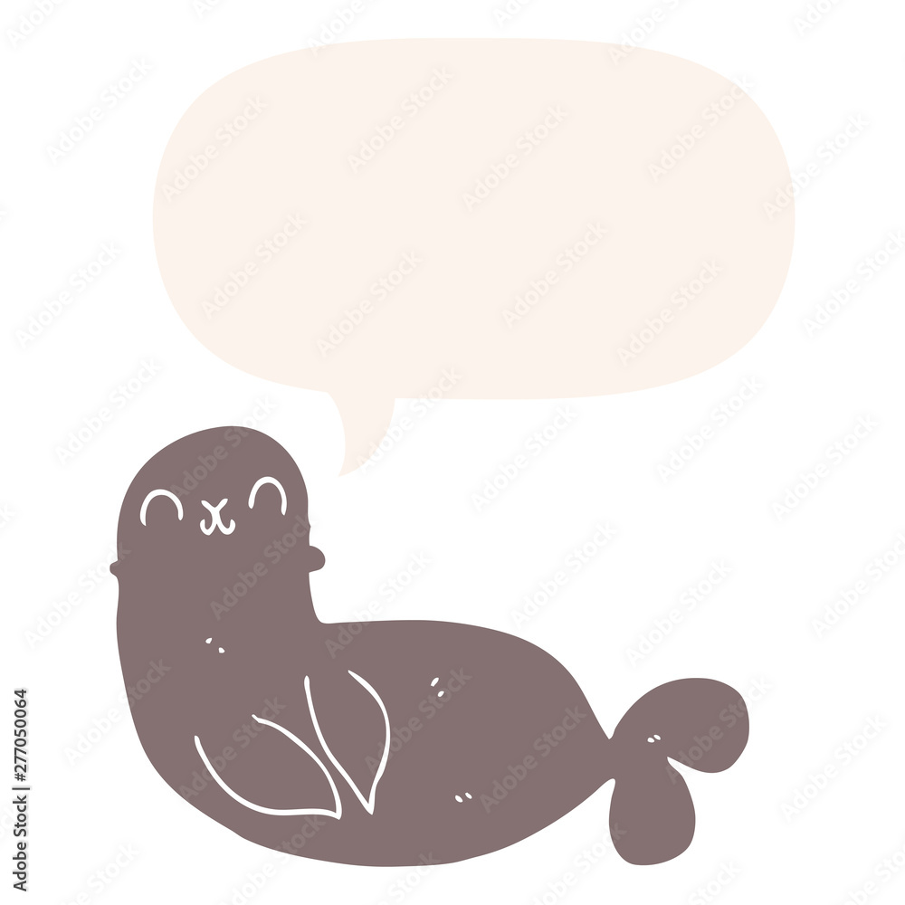 cartoon seal and speech bubble in retro style