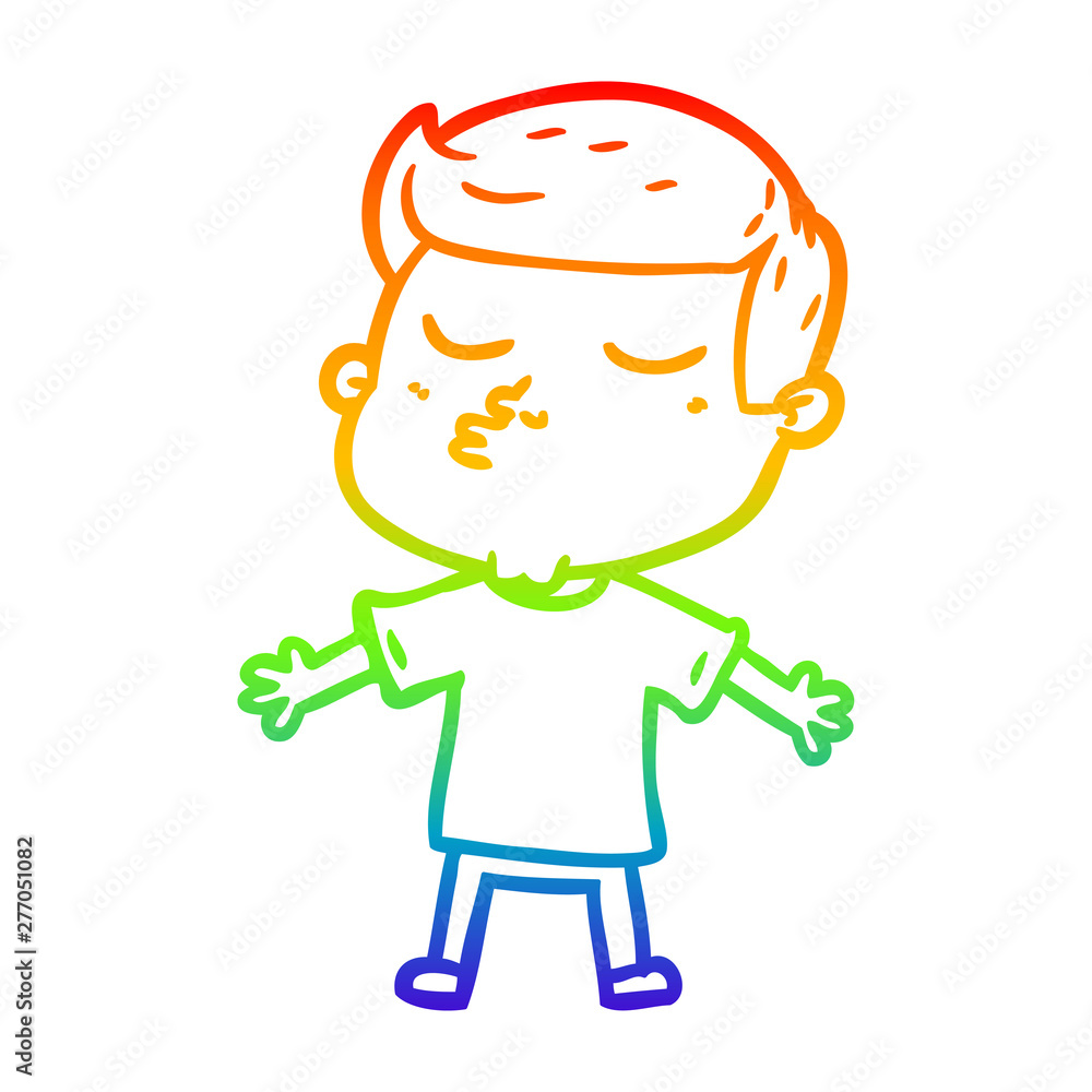 rainbow gradient line drawing cartoon model guy pouting