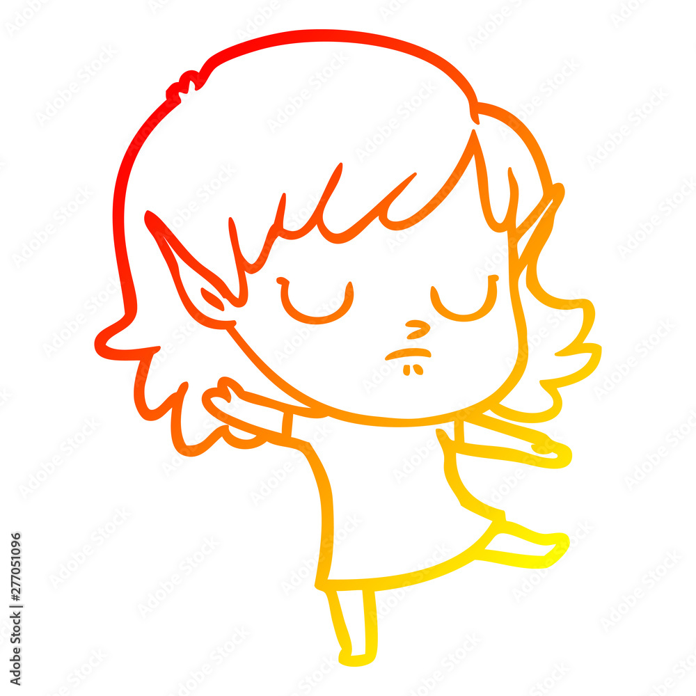 warm gradient line drawing cartoon elf girl warm gradient line drawing cartoon elf girl