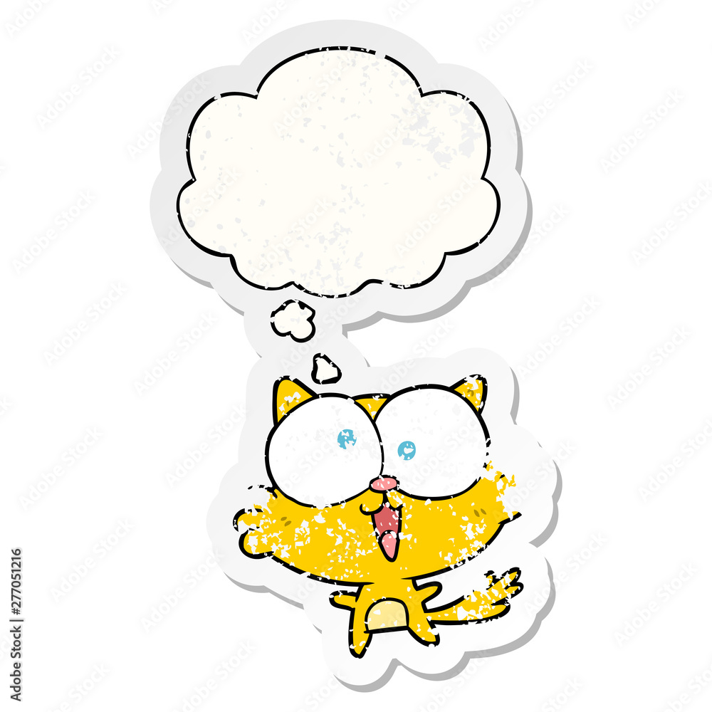 crazy cartoon cat and thought bubble as a distressed worn sticker crazy cartoon cat and thought bubble as a distressed worn sticker