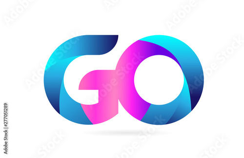 pink blue alphabet letter GO G O combination logo icon design