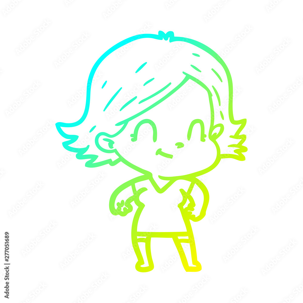 cold gradient line drawing cartoon friendly girl cold gradient line drawing cartoon friendly girl
