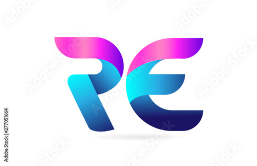 pink blue alphabet letter RE R E combination logo icon design