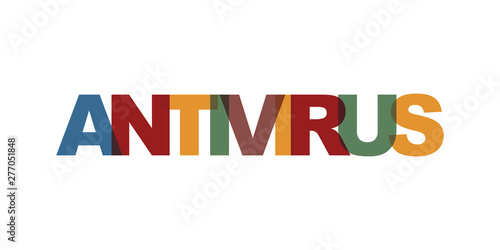 Antivirus business card text. Modern lettering poster. Color word art slogan icon. Phrases vector print design elements.