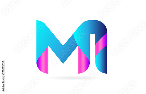 pink blue alphabet letter MI M I combination logo icon design
