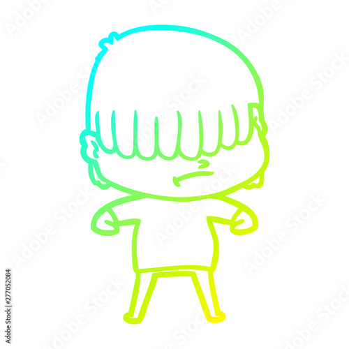 cold gradient line drawing cartoon boy with untidy hair