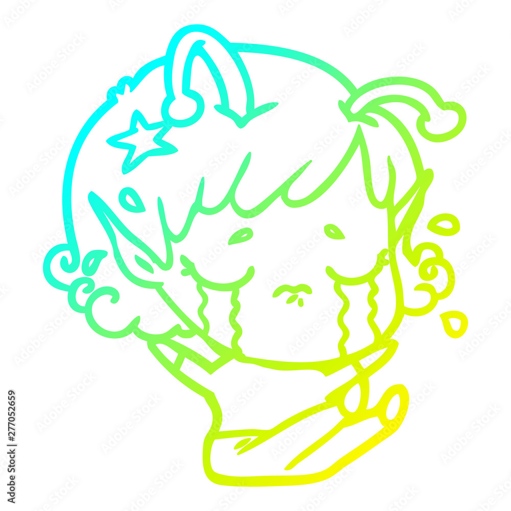 cold gradient line drawing cartoon crying alien girl cold gradient line drawing cartoon crying alien girl