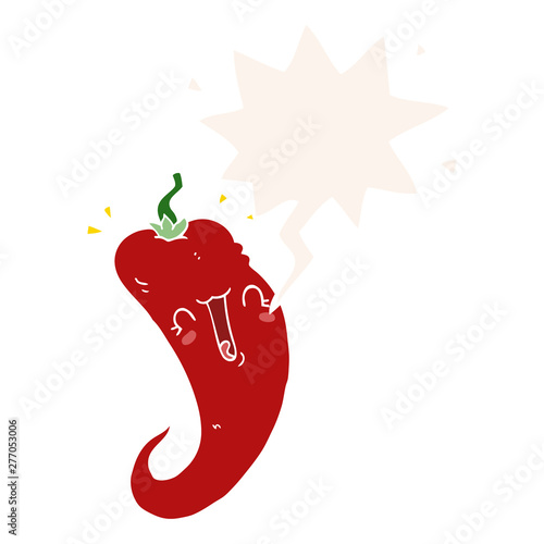 cartoon chili pepper and speech bubble in retro style