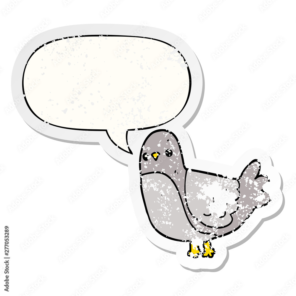 cartoon bird and speech bubble distressed sticker cartoon bird and speech bubble distressed sticker