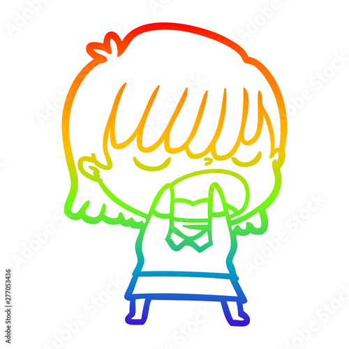 rainbow gradient line drawing cartoon woman talking loudly