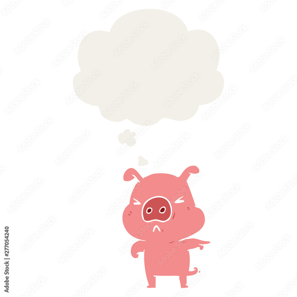 cartoon angry pig and thought bubble in retro style cartoon angry pig and thought bubble in retro style