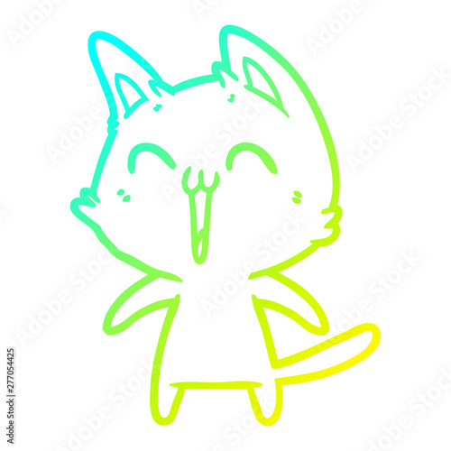 cold gradient line drawing happy cartoon cat meowing