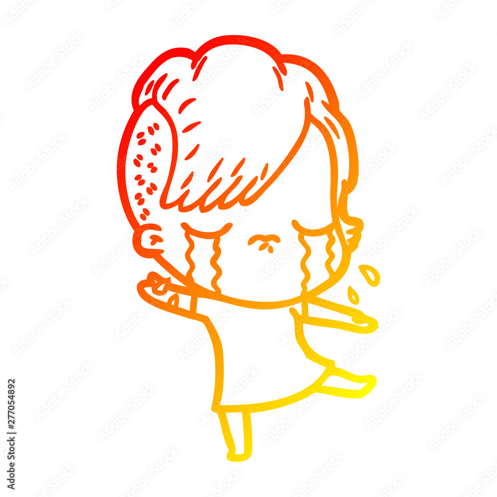 warm gradient line drawing cartoon crying girl warm gradient line drawing cartoon crying girl