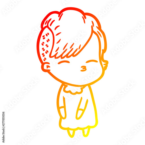 warm gradient line drawing cartoon squinting girl