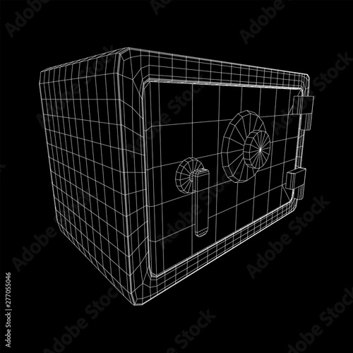 Metal bank vault safe. Wireframe low poly mesh vector illustration