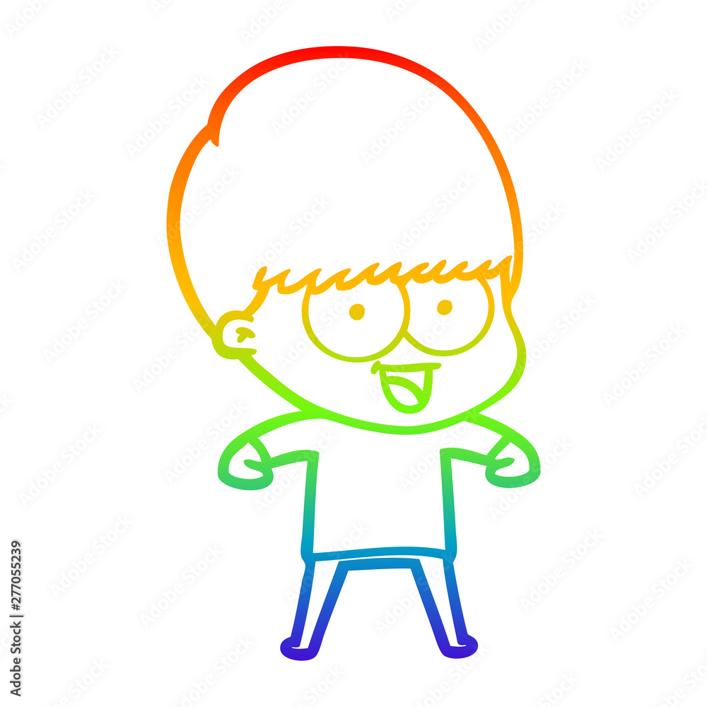 rainbow gradient line drawing happy cartoon boy