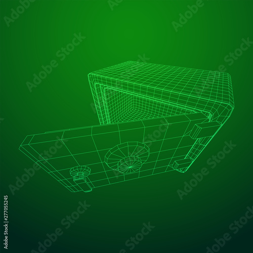 Metal bank vault safe. Wireframe low poly mesh vector illustration