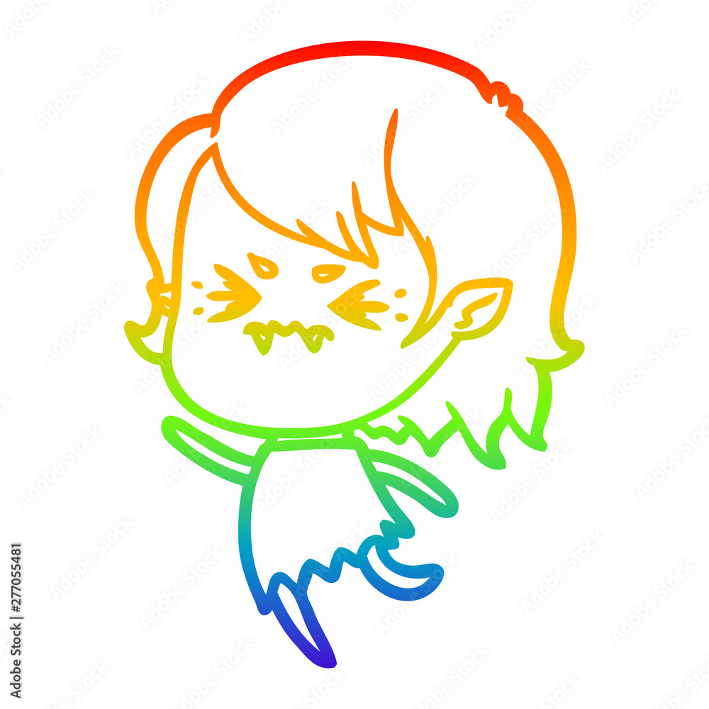 rainbow gradient line drawing annoyed cartoon vampire girl rainbow gradient line drawing annoyed cartoon vampire girl
