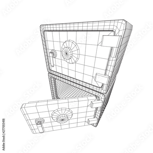 Metal bank vault safe. Wireframe low poly mesh vector illustration