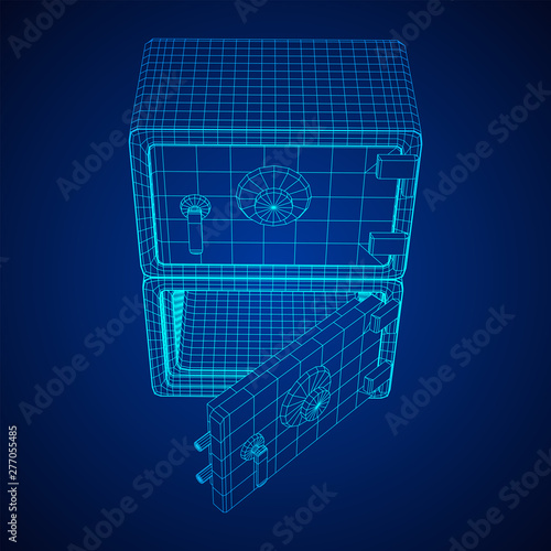 Metal bank vault safe. Wireframe low poly mesh vector illustration