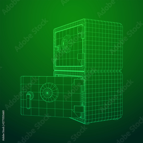 Metal bank vault safe. Wireframe low poly mesh vector illustration