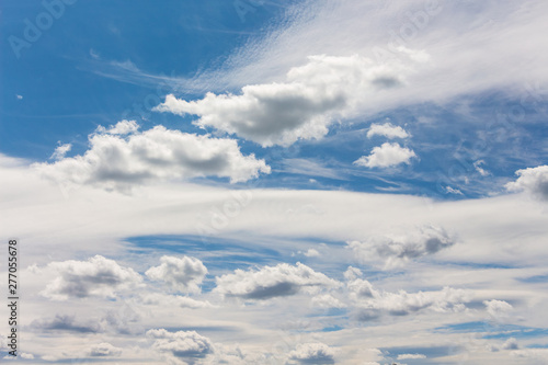 White clouds of different shapes in the blue sky_