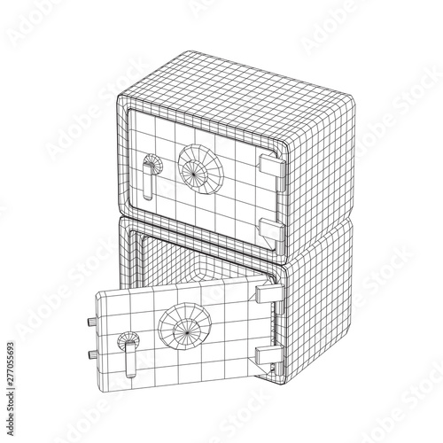 Metal bank vault safe. Wireframe low poly mesh vector illustration